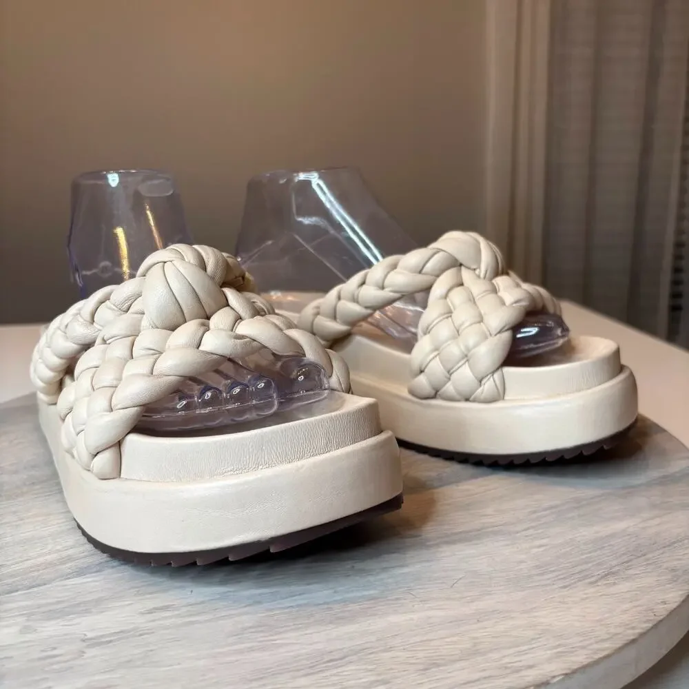 Alexandre Birman Cream Braided Leather Platform Sandals EU 39 US 9 Chunky